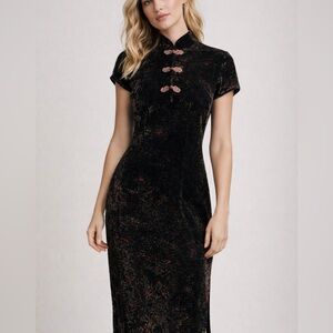 Vintage Velvet Chinese Cheongsam Dress Short Sleeve Gothic WhimsiGoth Y2K Small